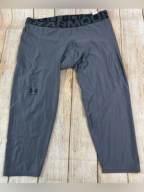 Men Under Armour Heatgear 3/4 Leggings Tight Fit Compression Pants Grey Size 2XL